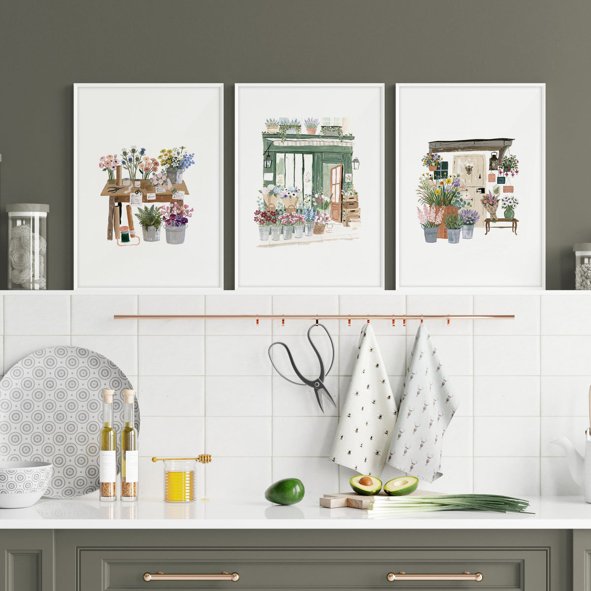 Kitchen wall art Cottage Flower Shop Wall Art displayed on a wall in a styled room — view 6