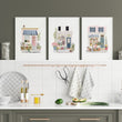 Kitchen wall art Watercolour Flower Shop Storefronts White Blue Pink displayed on a wall in a styled room — view 6