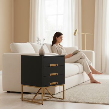 Kochi Black Side Table with 3 Drawers