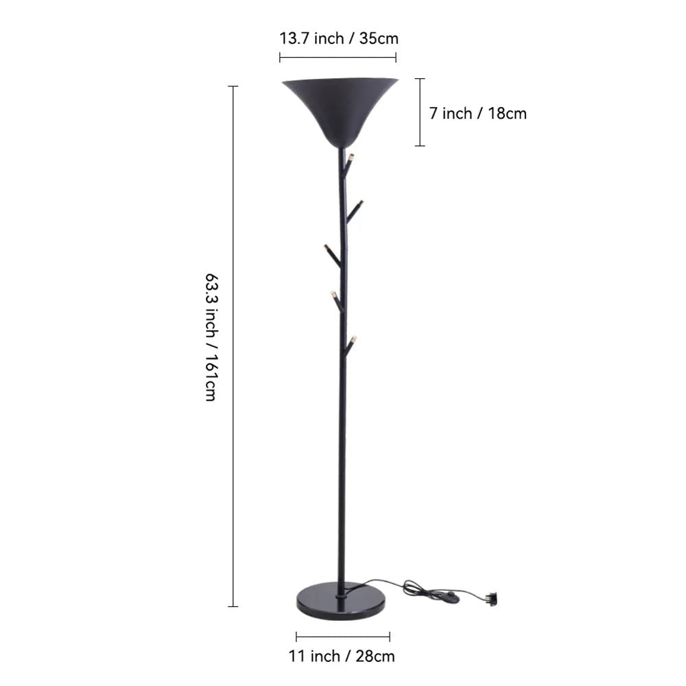 KOMORE Modern Black E14 1 - Light Floor Lamp with Coat Rack for Living Room Office, Bedroom, Hallway, Porch