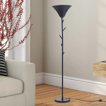 KOMORE Modern Black E14 1 - Light Floor Lamp with Coat Rack for Living Room Office, Bedroom, Hallway, Porch