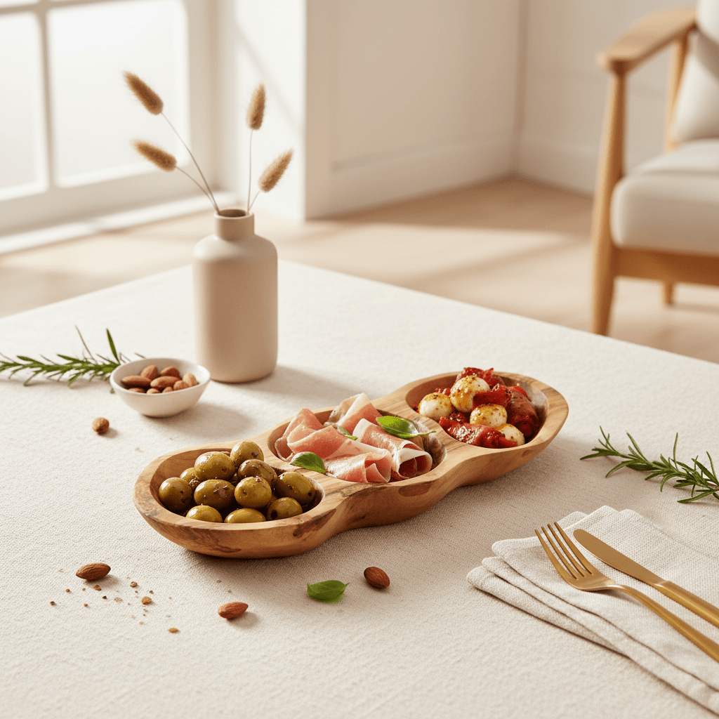 Kora 3 Section Olive Wood Antipasti Dish