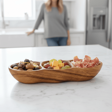 Kora 3 Section Olive Wood Antipasti Dish