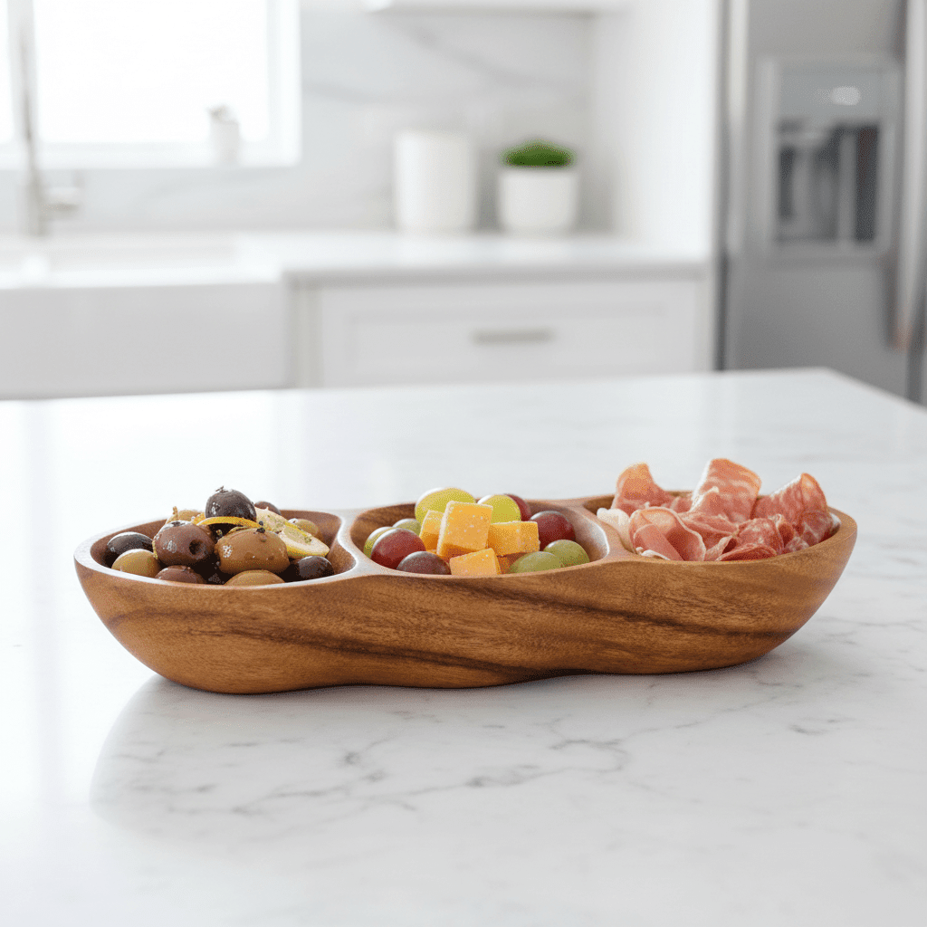 Kora 3 Section Olive Wood Antipasti Dish