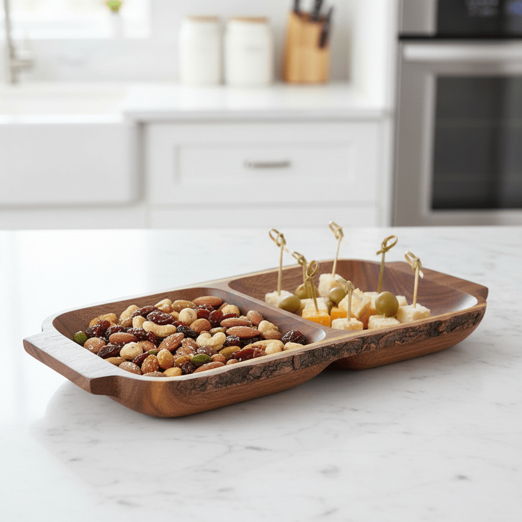 Kora Acacaia Two Section Serving Dish With Handles
