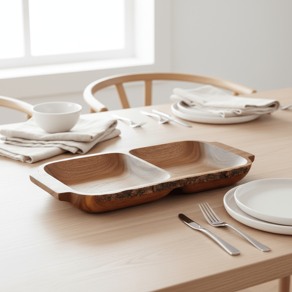 Kora Acacaia Two Section Serving Dish With Handles