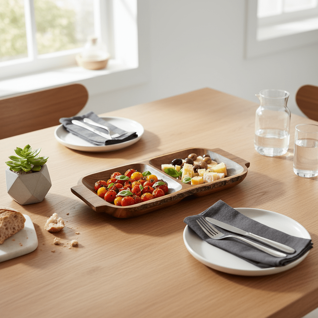 Kora Acacaia Two Section Serving Dish With Handles