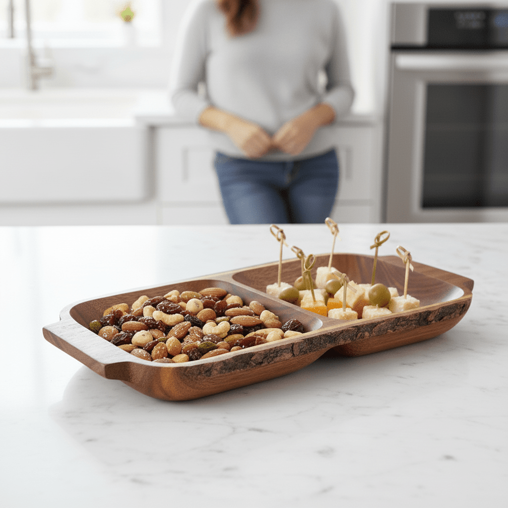 Kora Acacaia Two Section Serving Dish With Handles