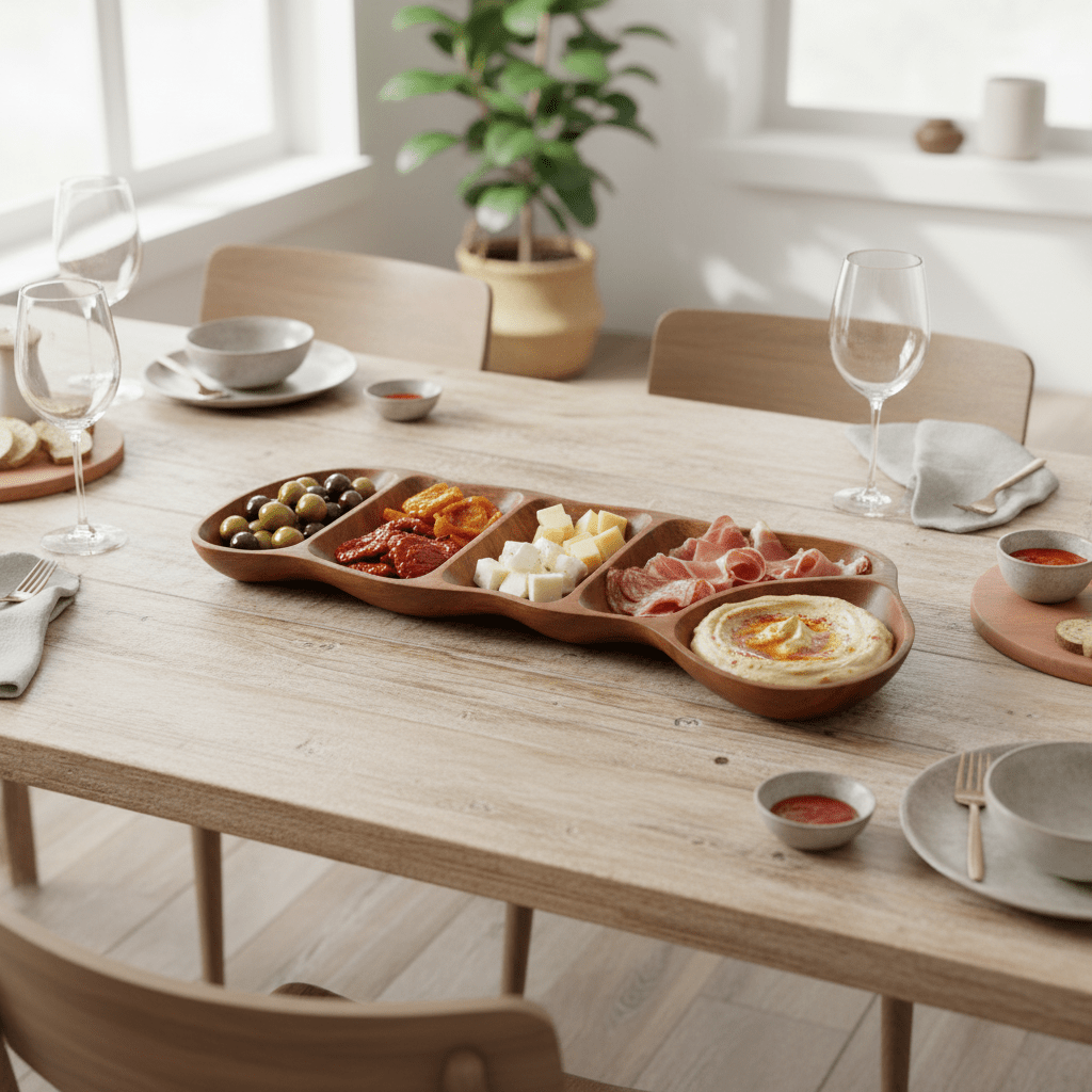 Kora Acacia Wood Five Section Antipasti Dish