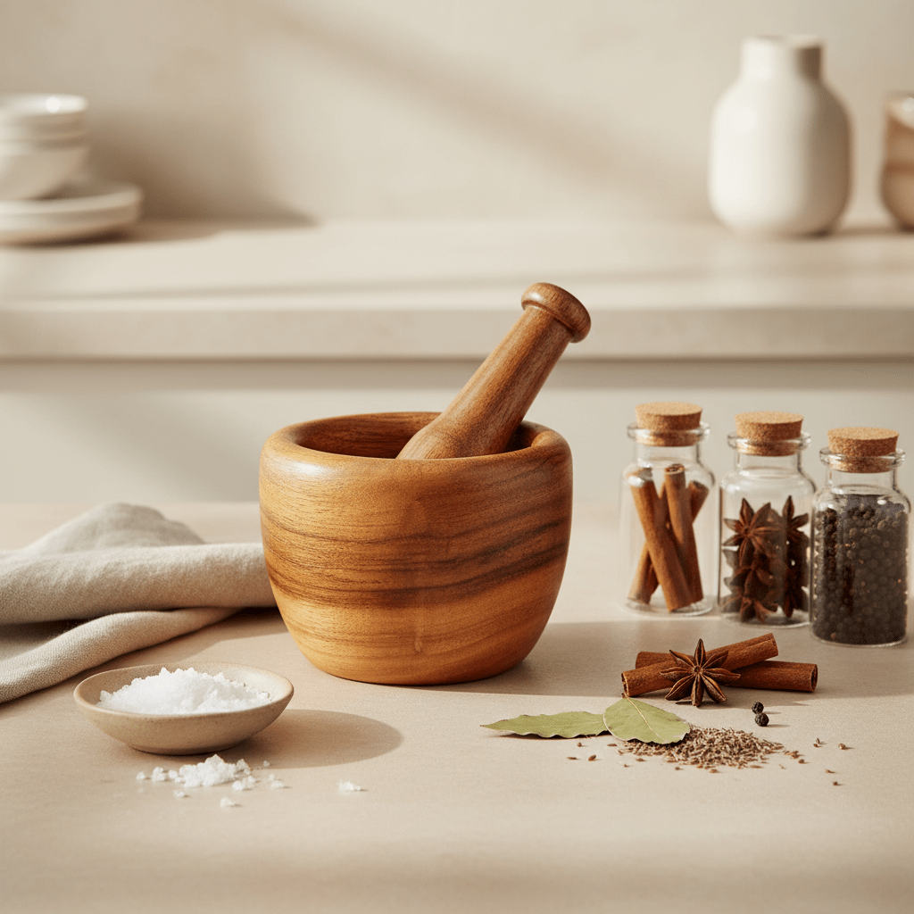 Kora Acacia Wood Tapered Mortar and Pestle