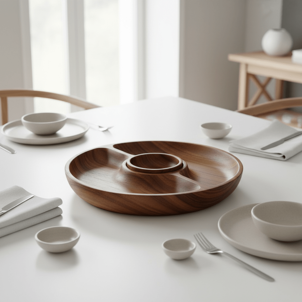 Kora Acacia Wood Three Section Antipasti Dish