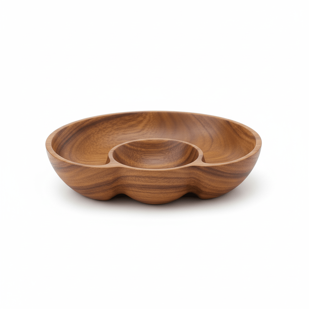 Kora Acacia Wood Three Section Antipasti Dish