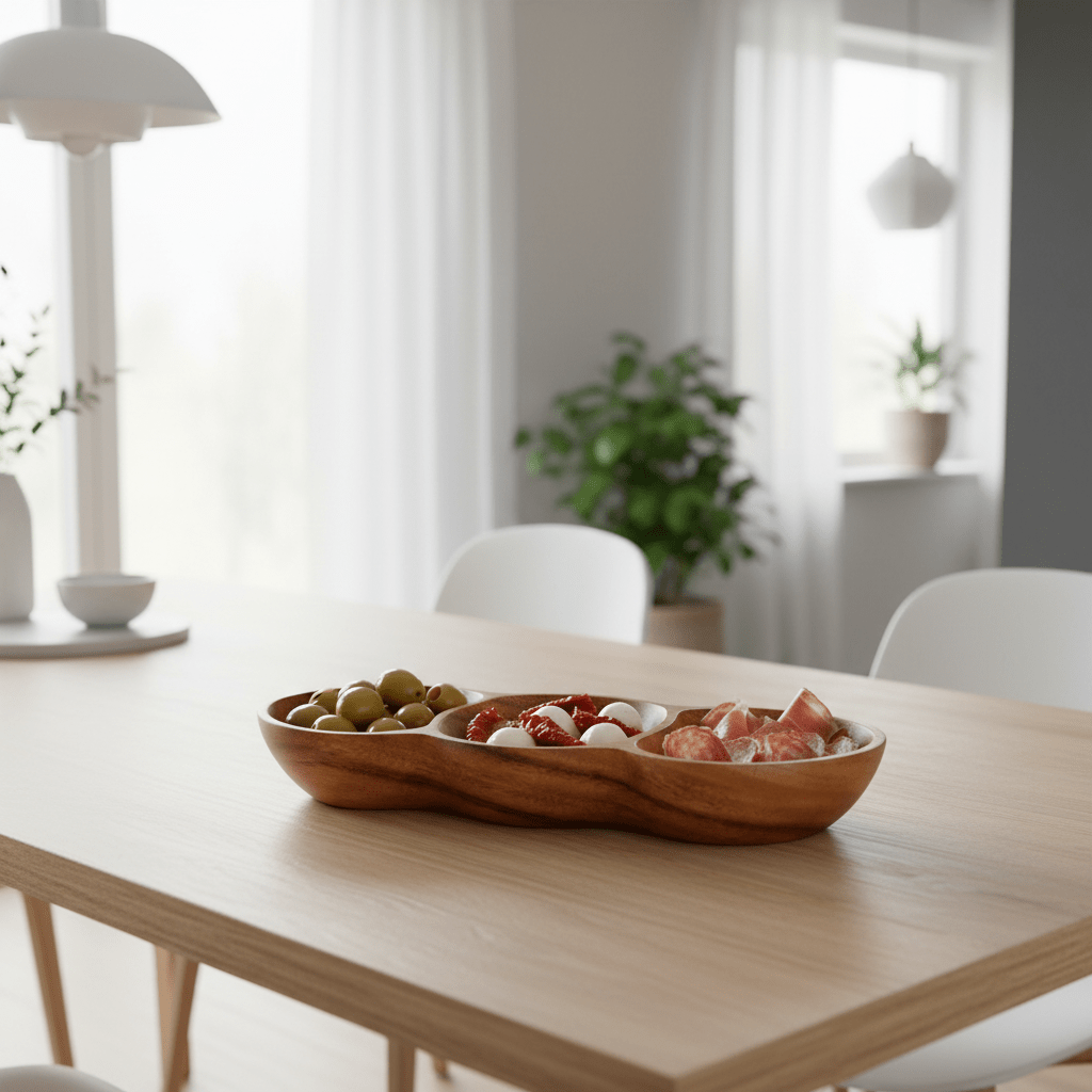 Kora Acacia Wood Three Section Antipasti Dish