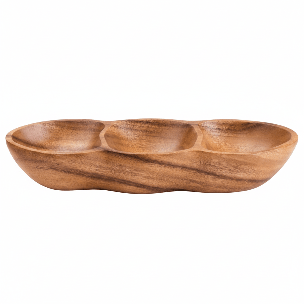 Kora Acacia Wood Three Section Antipasti Dish