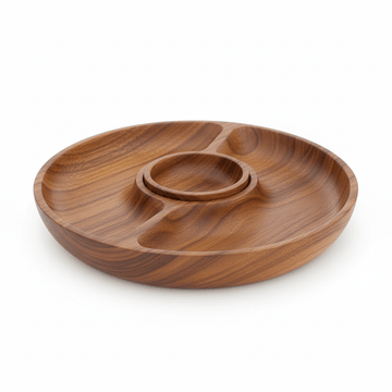 Kora Acacia Wood Three Section Antipasti Dish
