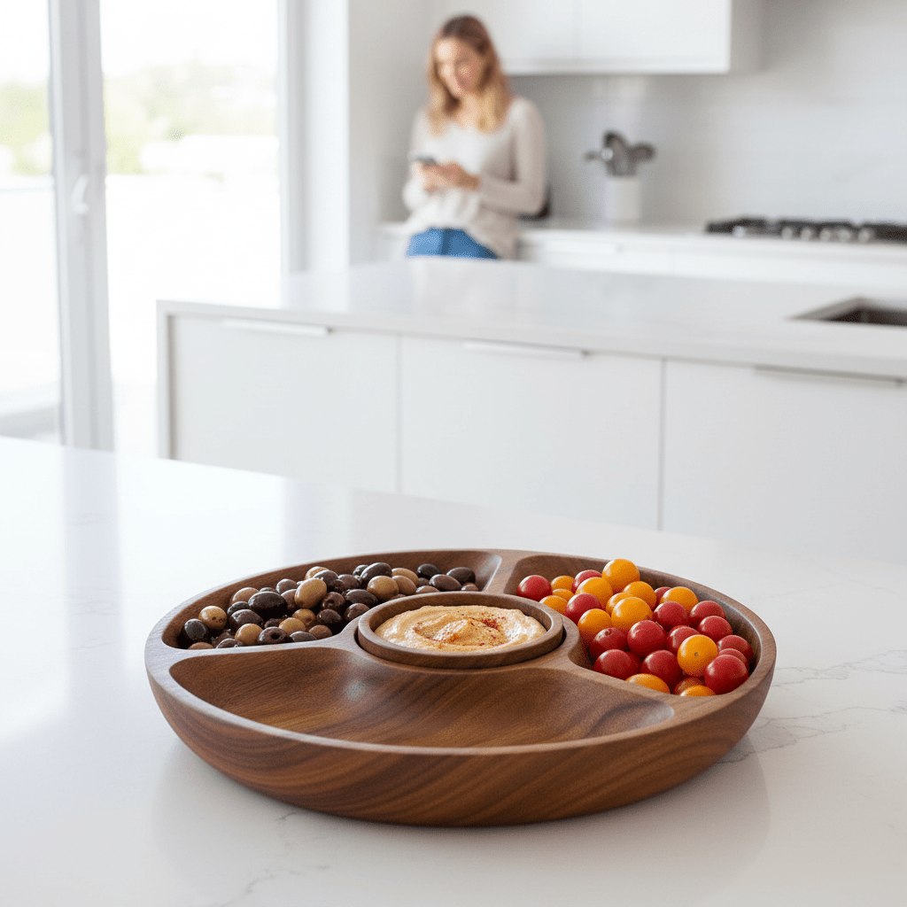 Kora Acacia Wood Three Section Antipasti Dish