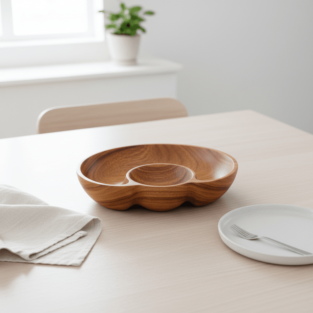 Kora Acacia Wood Three Section Antipasti Dish