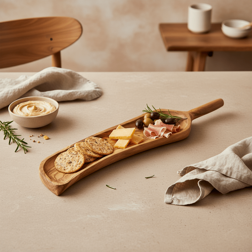 Kora Olive Wood Curved Paddle Serving Board