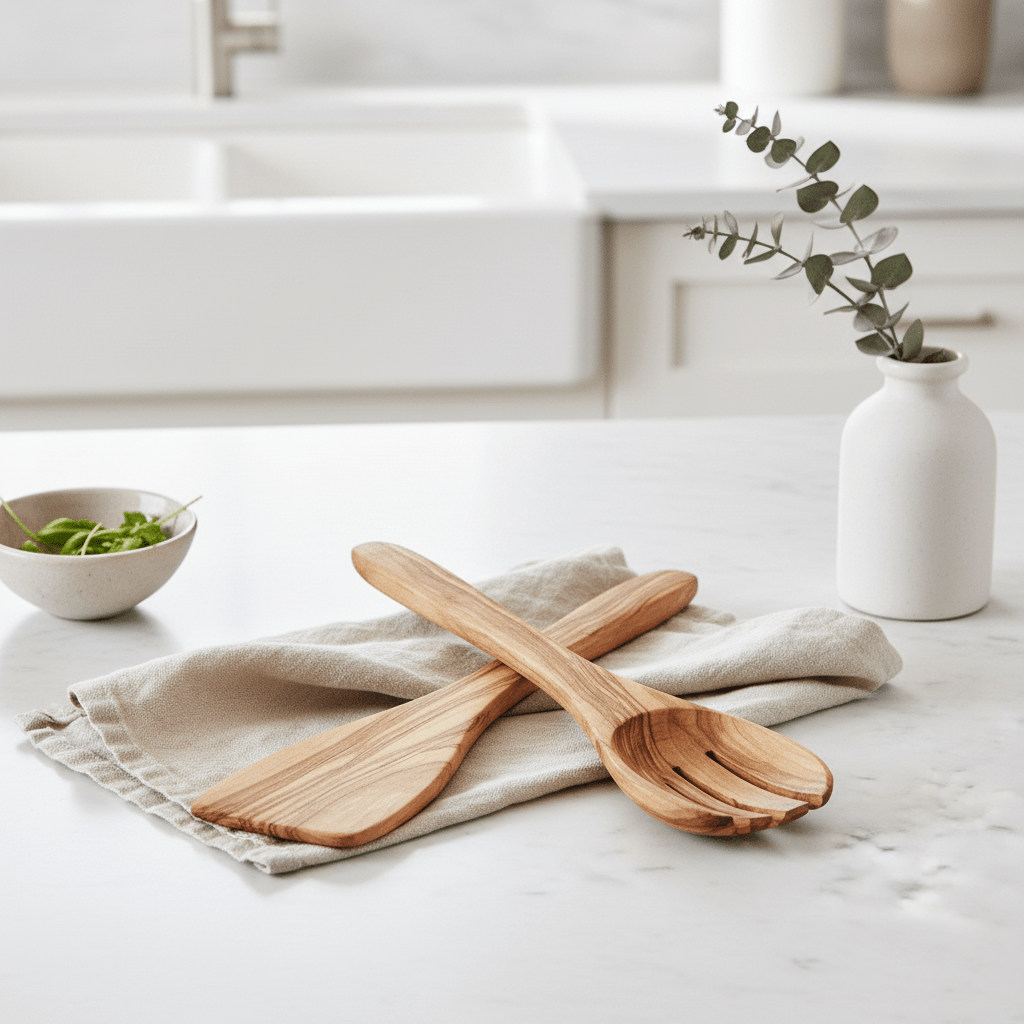 Kora Olive Wood Flat Salad Servers