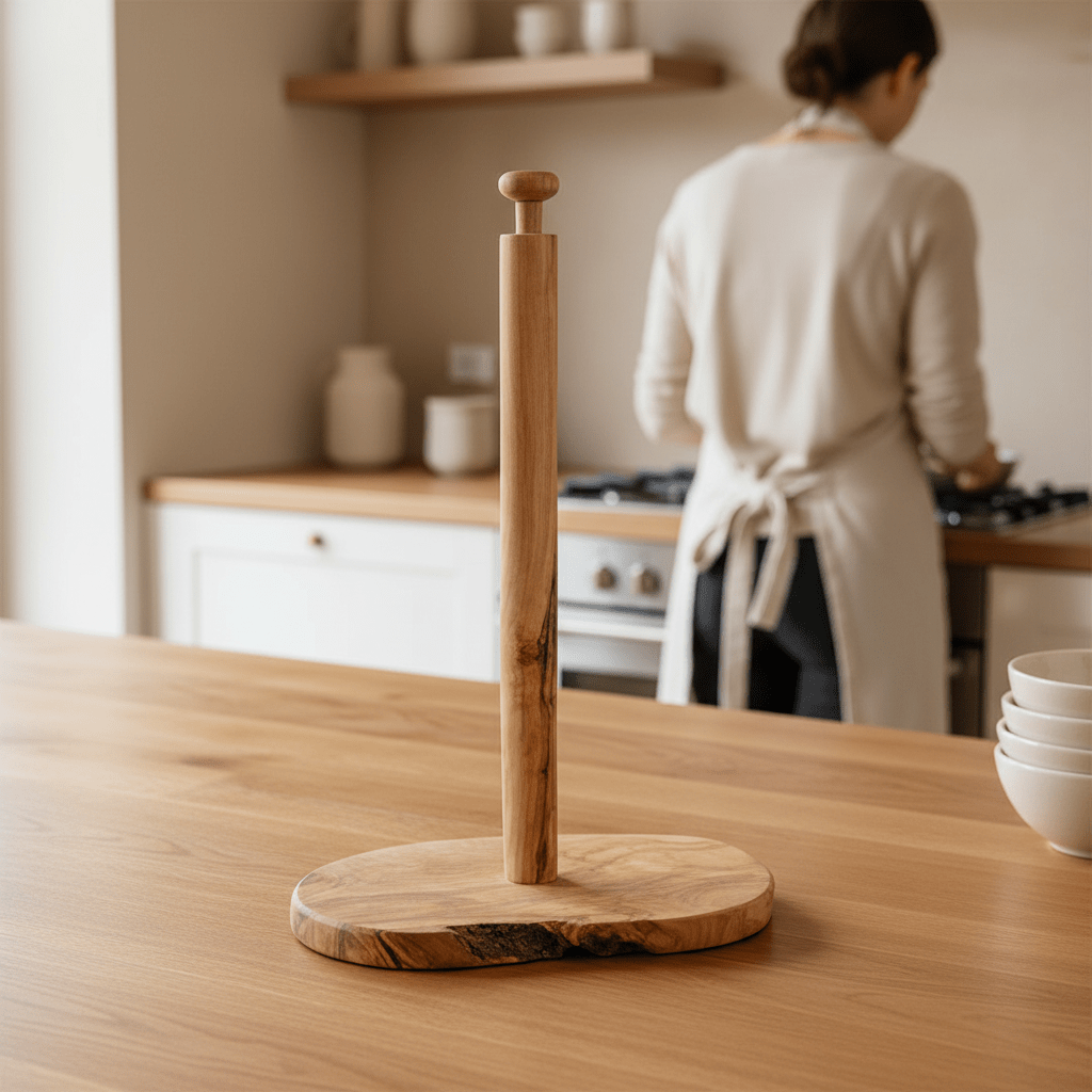 Kora Olive Wood Kitchen Roll Holder