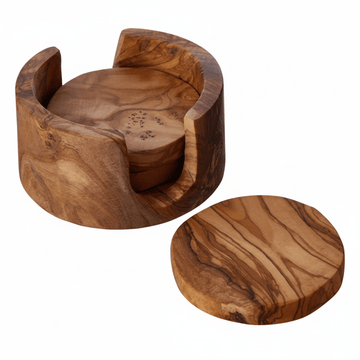 Kora Set Of 4 Olive Wood Round Coasters