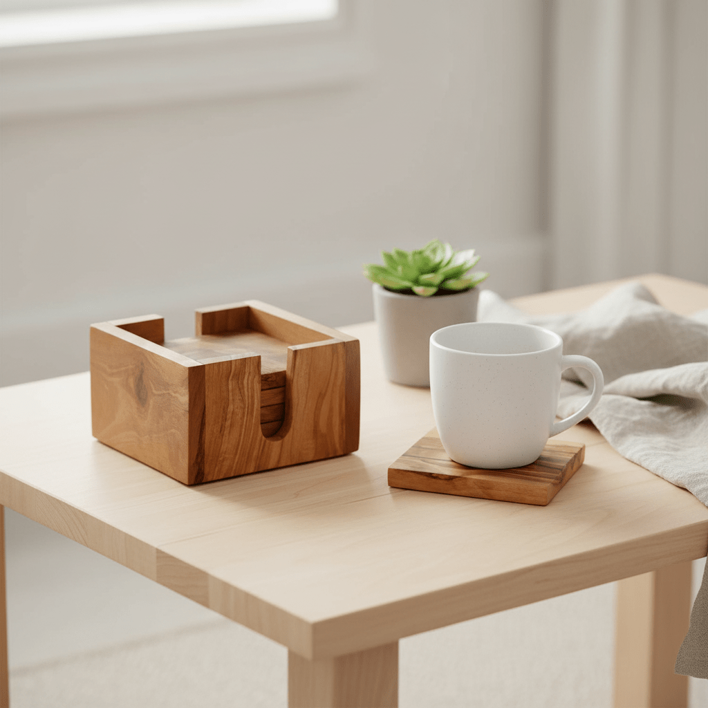 Kora Set Of 4 Olive Wood Square Coasters