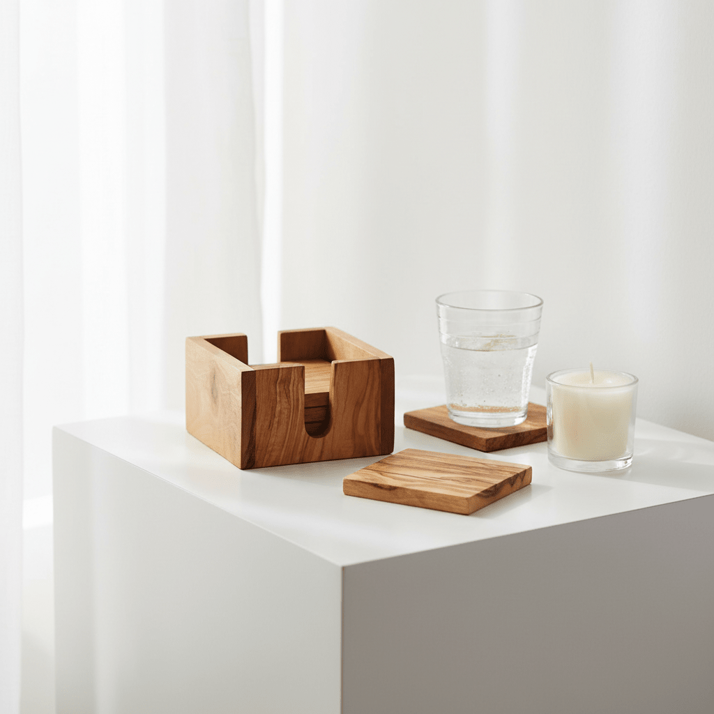 Kora Set Of 4 Olive Wood Square Coasters