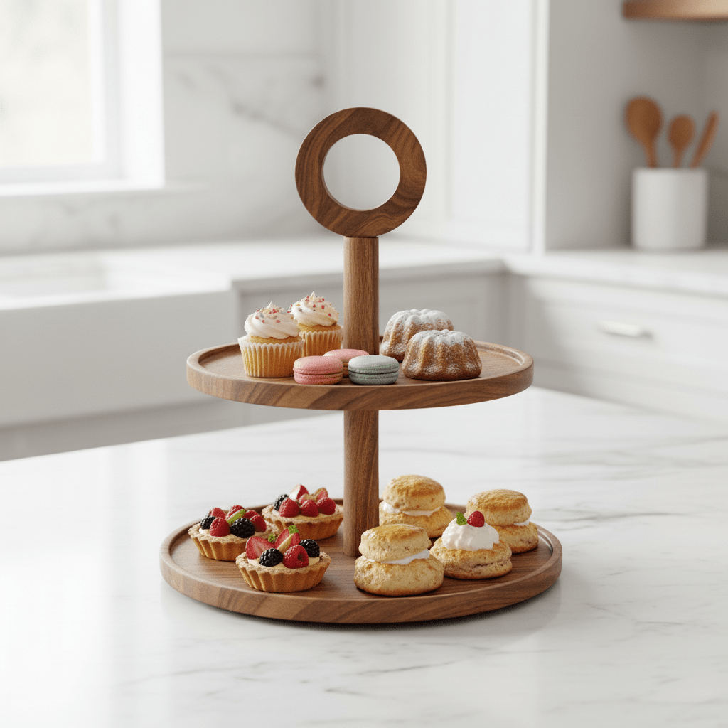 Kora Sheesham Wood Two Tier Cake Stand