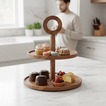Kora Sheesham Wood Two Tier Cake Stand