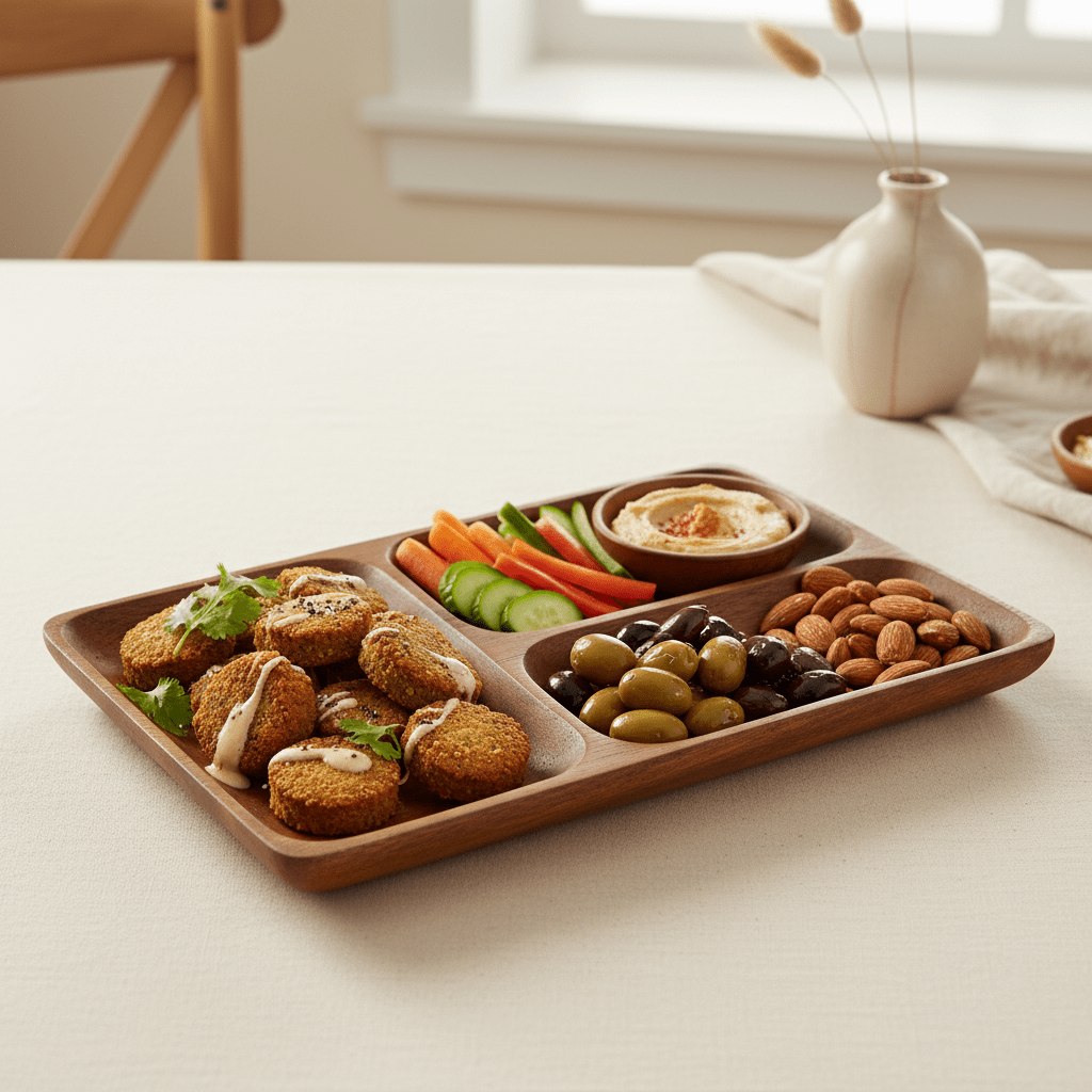 Kora Three Section Serving Dish In Acacia Wood