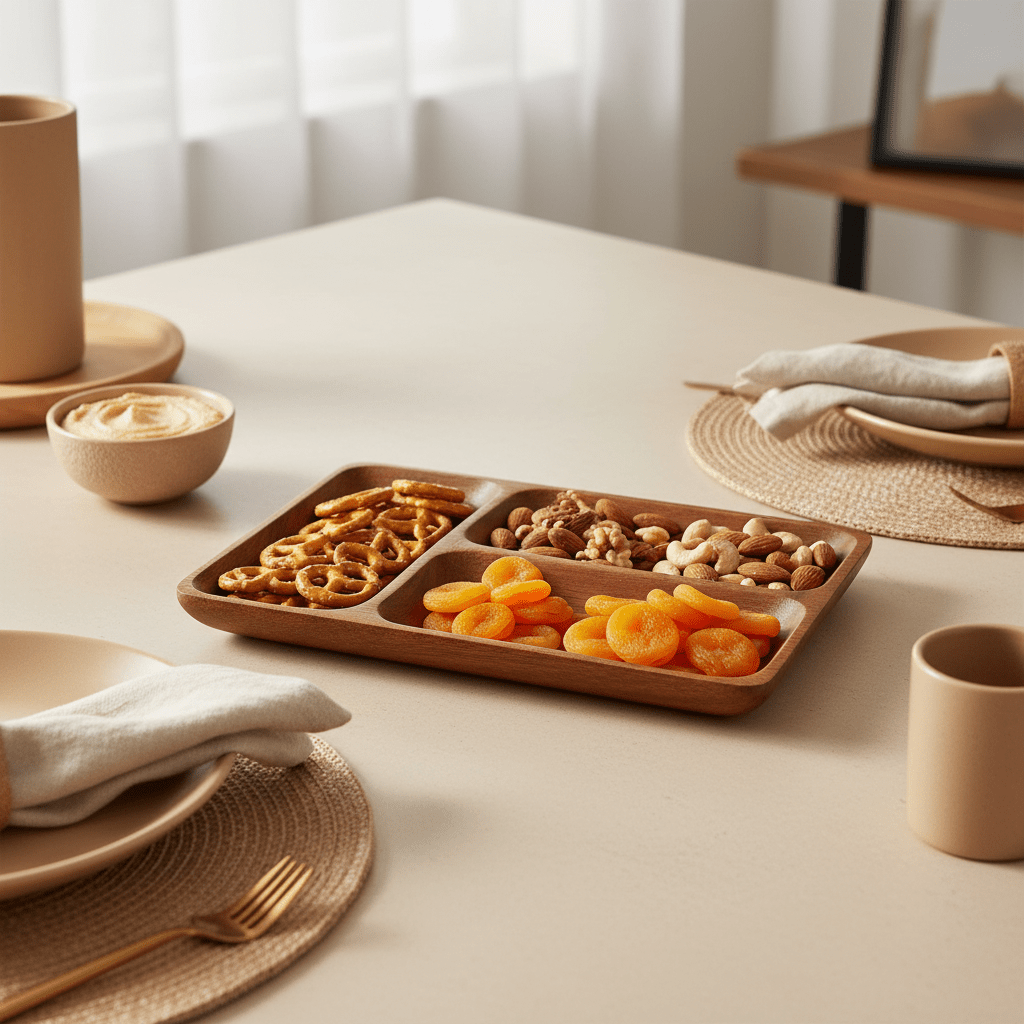 Kora Three Section Serving Dish In Acacia Wood