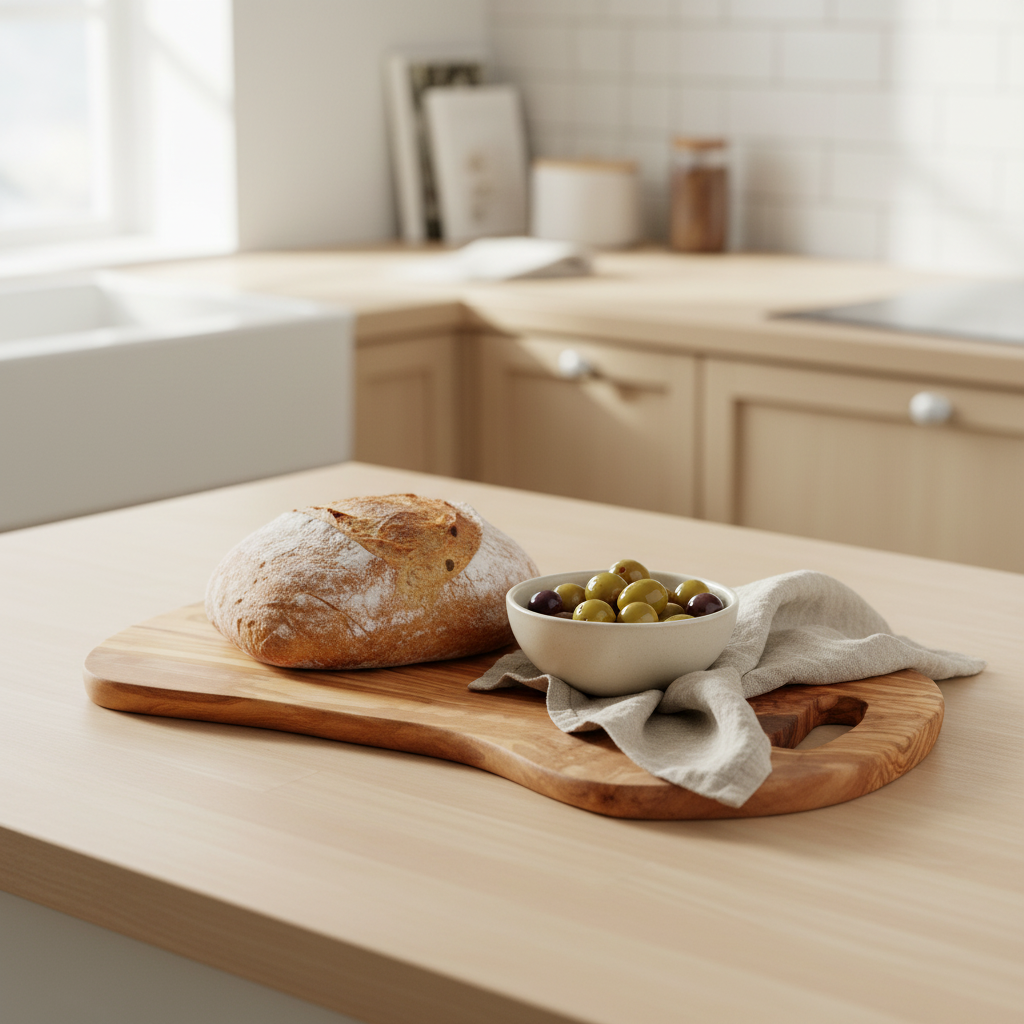 Kora Serving Board With Handle In Olive Wood