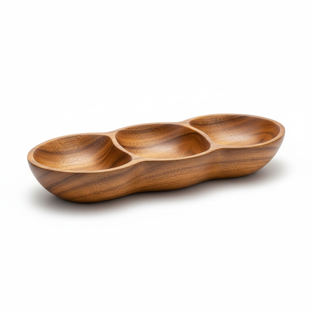 Kora 3 Section Olive Wood Antipasti Dish