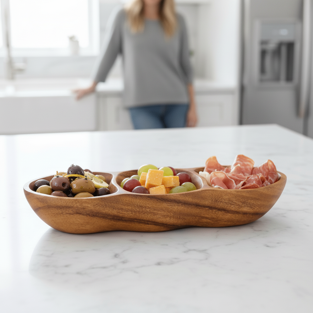 Kora 3 Section Olive Wood Antipasti Dish