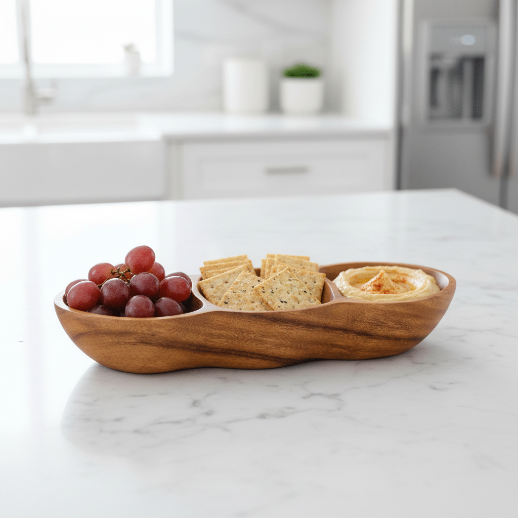 Kora 3 Section Olive Wood Antipasti Dish