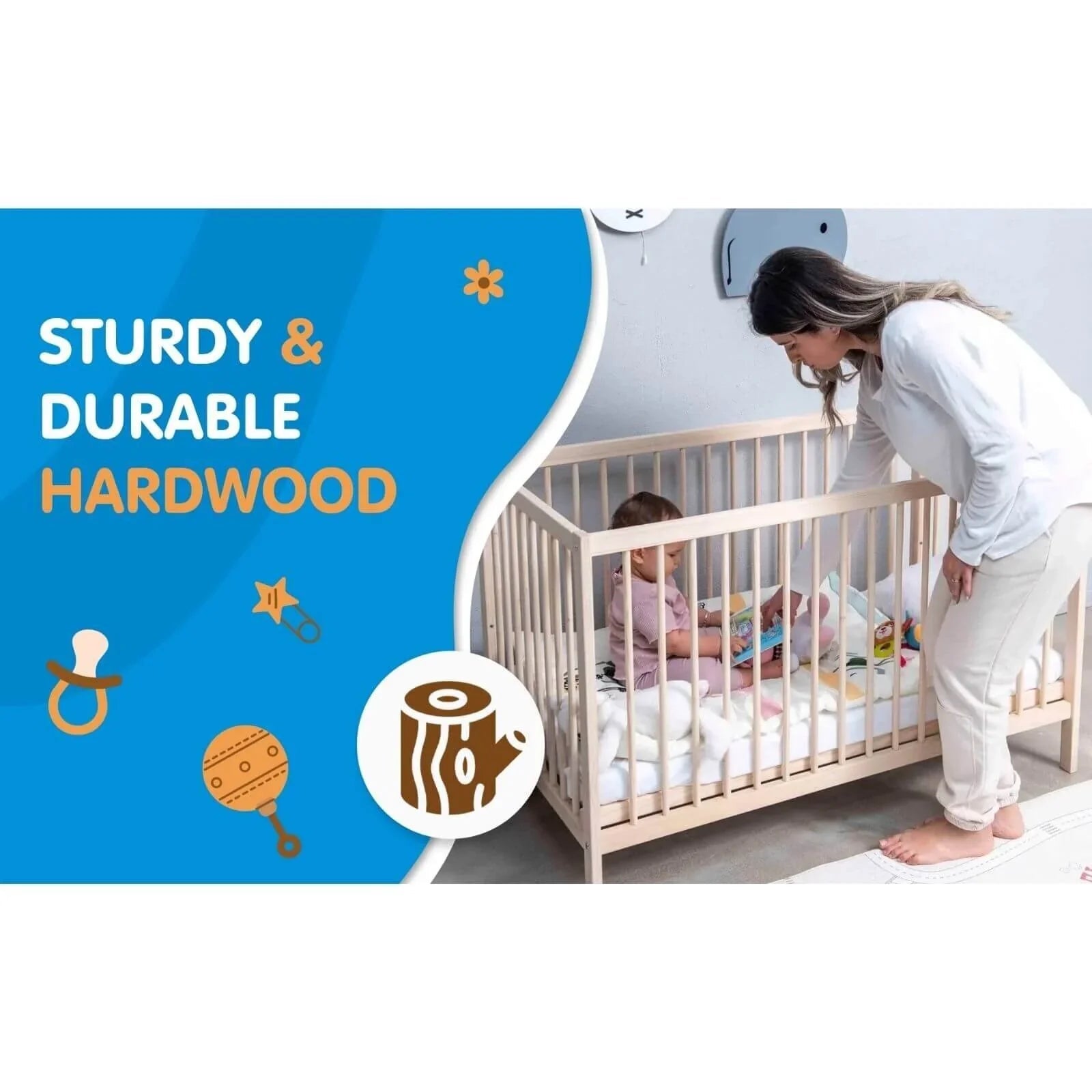 Kukka Natural Wood 2 - Level Cot 60x120 cm