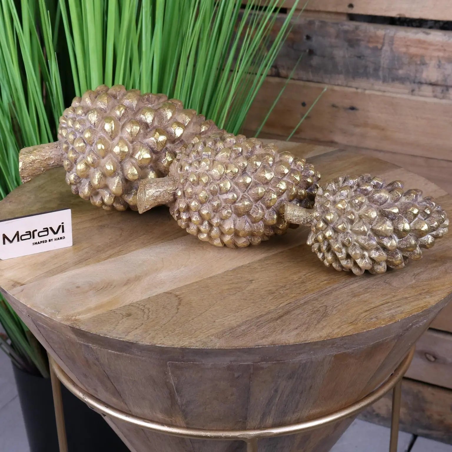 Kurki Set of 3 Antiqued Gold Pinecones Ornaments