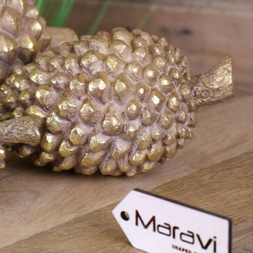 Kurki Set of 3 Antiqued Gold Pinecones Ornaments