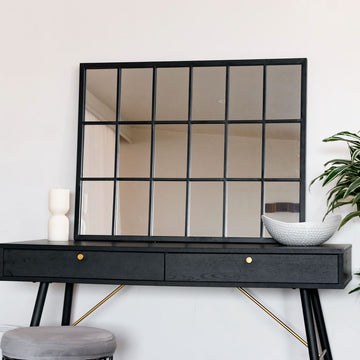 Kyō - Black Metal Rectangle Lattice Window Mirror - 90cm x 70cm