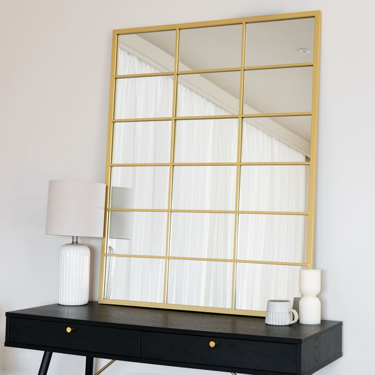 Kyō - Gold Metal Rectangle Lattice Grid Mirror - 120cm x 95cm