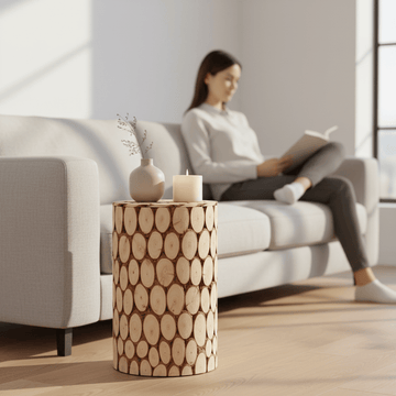 Lacuna Fir Wood Side Table and Stool