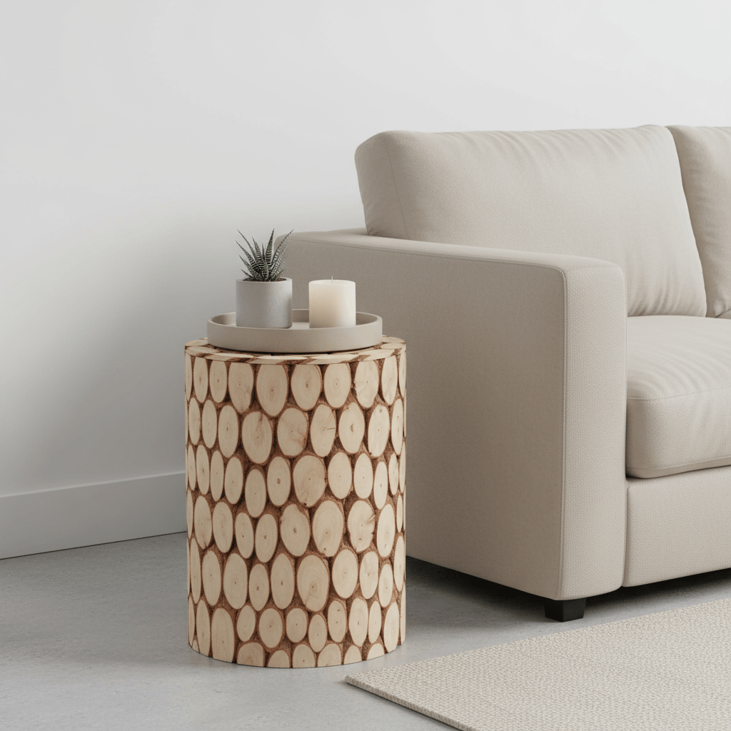 Lacuna Fir Wood Side Table and Stool