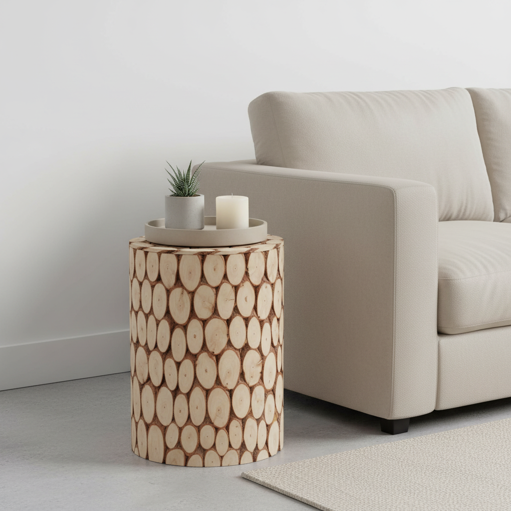 Lacuna Fir Wood Side Table and Stool