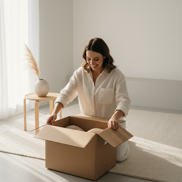 Lady opening delivery box