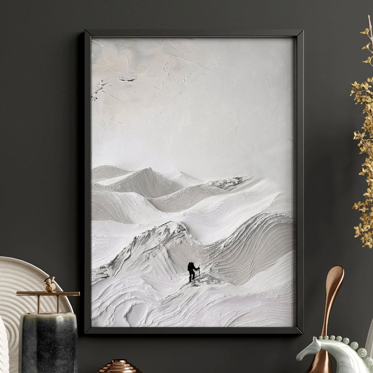 Landscape Art Nordic Mountain Climbers White & Grey Wall Art Prints | Set of 3