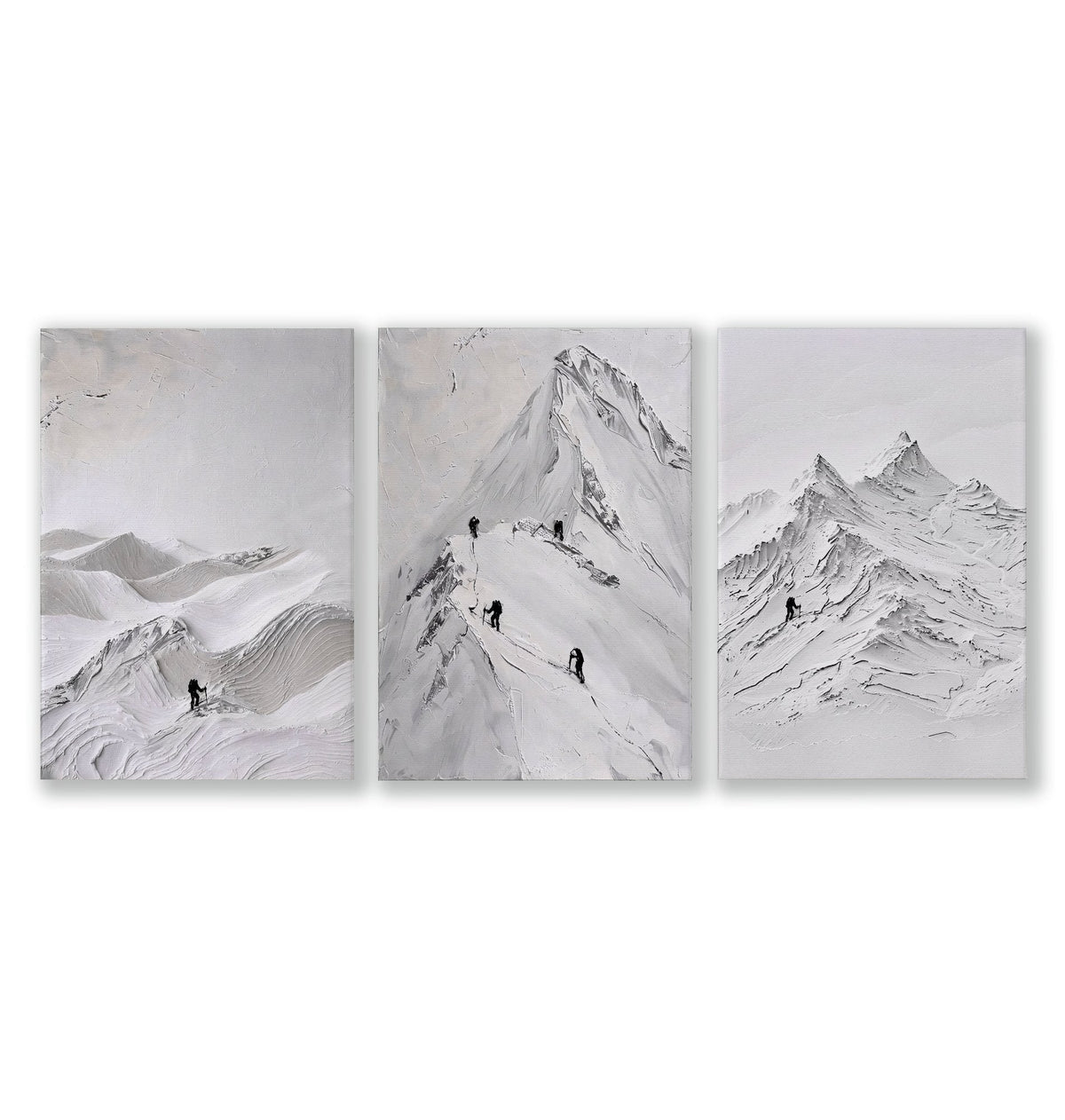 Landscape Art Nordic Mountain Climbers White & Grey Wall Art Prints | Set of 3