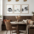Landscape Art Painting Japanese Ink Zen Bonsai & Red Sun wall art displayed on a wall in a styled room — view 4