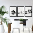 Landscape Art Painting Japanese Ink Zen Bonsai & Red Sun wall art displayed on a wall in a styled room — view 5