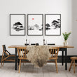 Landscape Art Painting Japanese Ink Zen Bonsai & Red Sun wall art displayed on a wall in a styled room — view 7