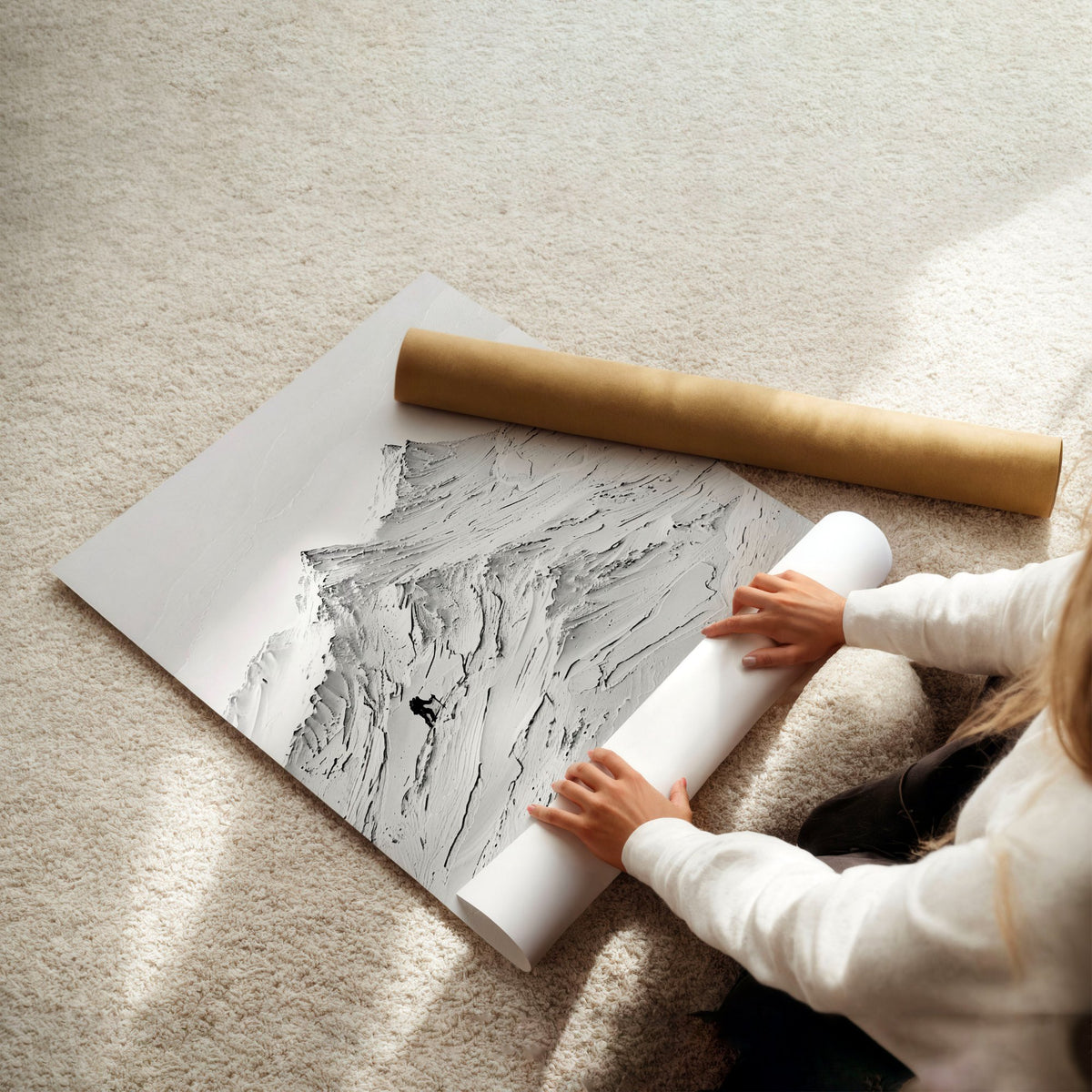 Landscape Art Nordic Mountain Climbers White & Grey wall art, unframed